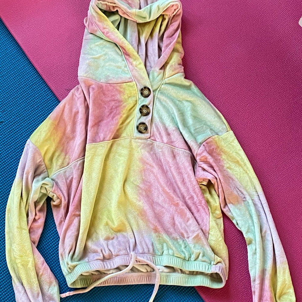 Pink and Yellow Tie-Dye Hooded Sweatshirt